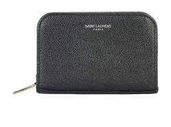 Saint Laurent Zip Around Coin Wallet, Leather, Black, 3*